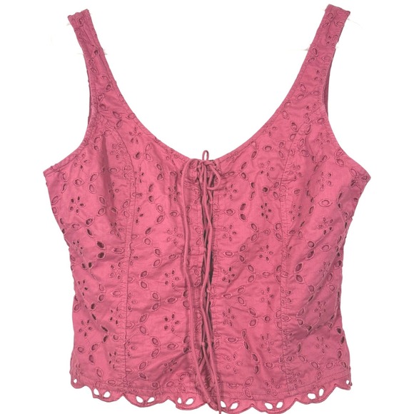 Abercrombie & Fitch Tops - Abercrombie & Fitch Eyelet Tank Top Womens Medium Pink Lace Up Coquette Cottage